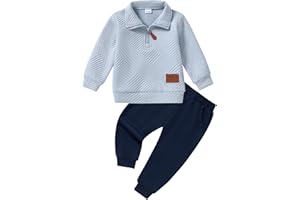 ZOEREA Toddler Baby Boy Clothes Outfits Long Sleeve Solid Sweatshirt and Pants 2 Piece Fall Winter Sweatsuit Set 1-5T