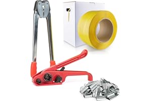 DJSUNPACKING Banding Strapping Kit Pallet Packaging Strapping Tool Set with 2000' Length x 1/2" Wide PP Strapping Banding,100 Metal Seals