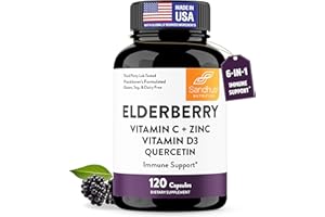 SANDHU'S Elderberry Vitamin C and Zinc with Quercetin & Vitamin D3 | 6-in-1 Immunity Supplement | Sambucus Elder Berry Antioxidants Capsules for Adults | Supports Immune Health | 120 Count (Pack of 1)