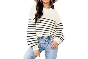DISAMER Fall Sweaters for Women 2023 Long Sleeve Striped Oversized Sweaters Trendy Casual Crew Neck Knitted Tops Pullover Jumper