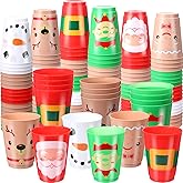 Sieral 24 Pcs Christmas Plastic Tumblers 16 oz Reusable Santa's Belt Drink Cups - Santa Gingerbread Elf Snowman Face Beverage Cups for Beer Coffee Tea Xmas Holiday Party Supplies