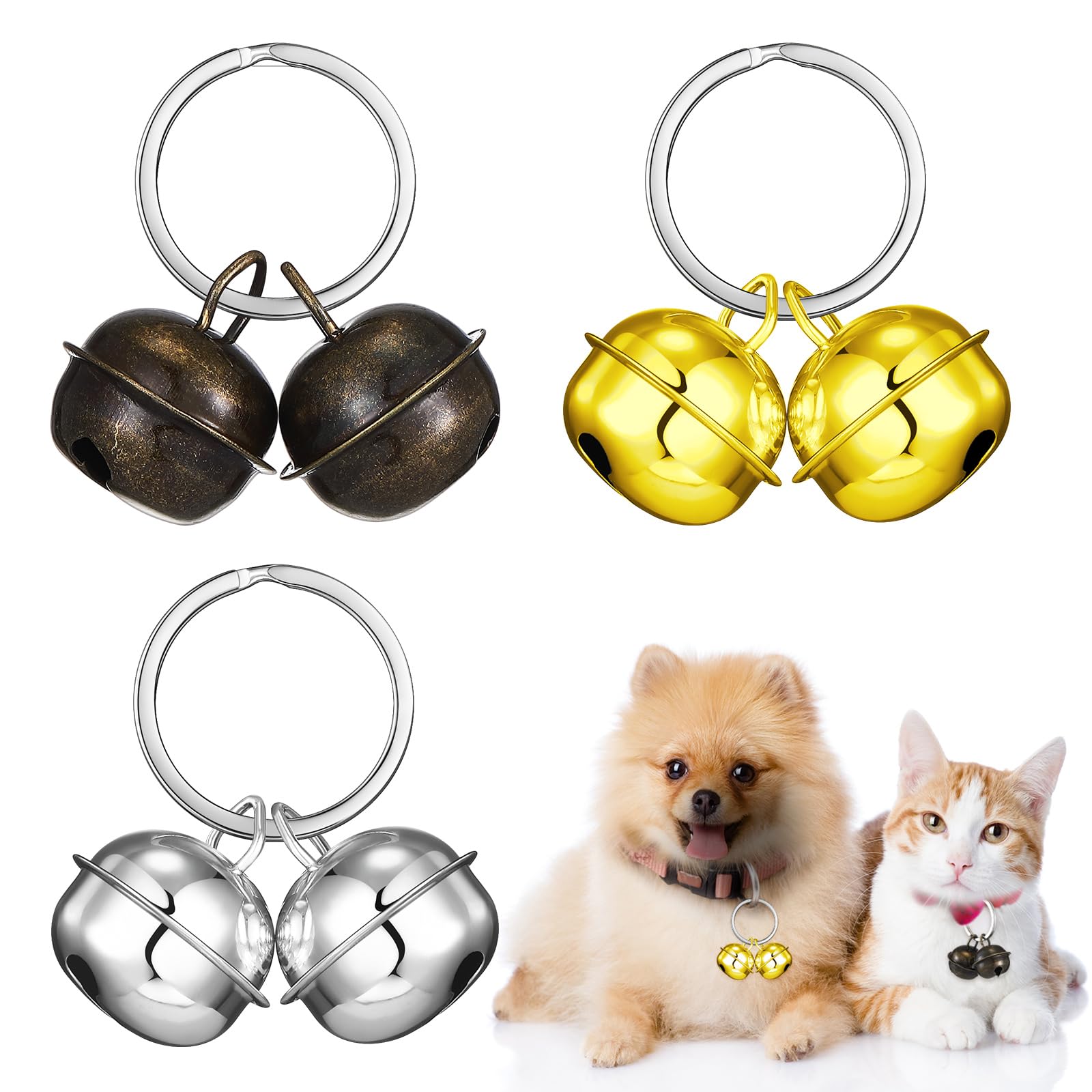 Hotop 3 Set Dog Cat Bells for Collar Falconry Bells Loud Pet Charm Pendant Decoration for Dogs Cats Tracker Harness Training(Black, Gold, Silver)