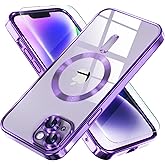 Misea Magnetic for iPhone 14 Case Compatible with MagSafe [Never Yellowing] [Military Grade Drop Protection] Full Camera Lens Protector Plating Soft Clear Phone Case for Women Girls, Purple