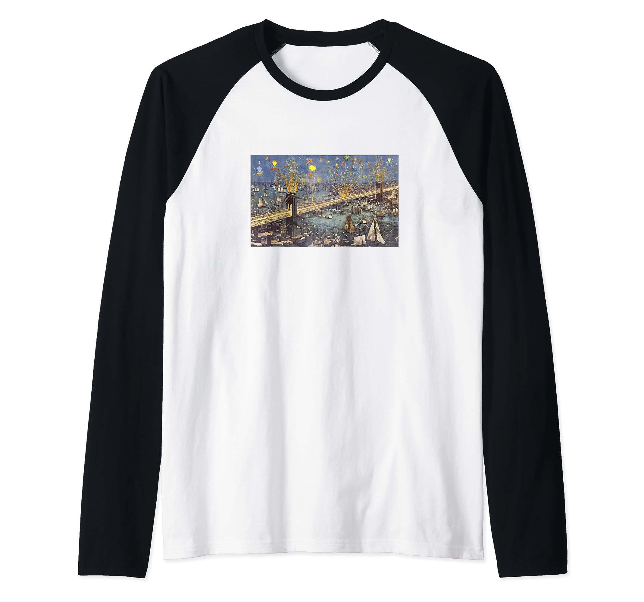 Bird's-Eye View of the Great New York and Brooklyn Bridge Raglan Baseball Tee