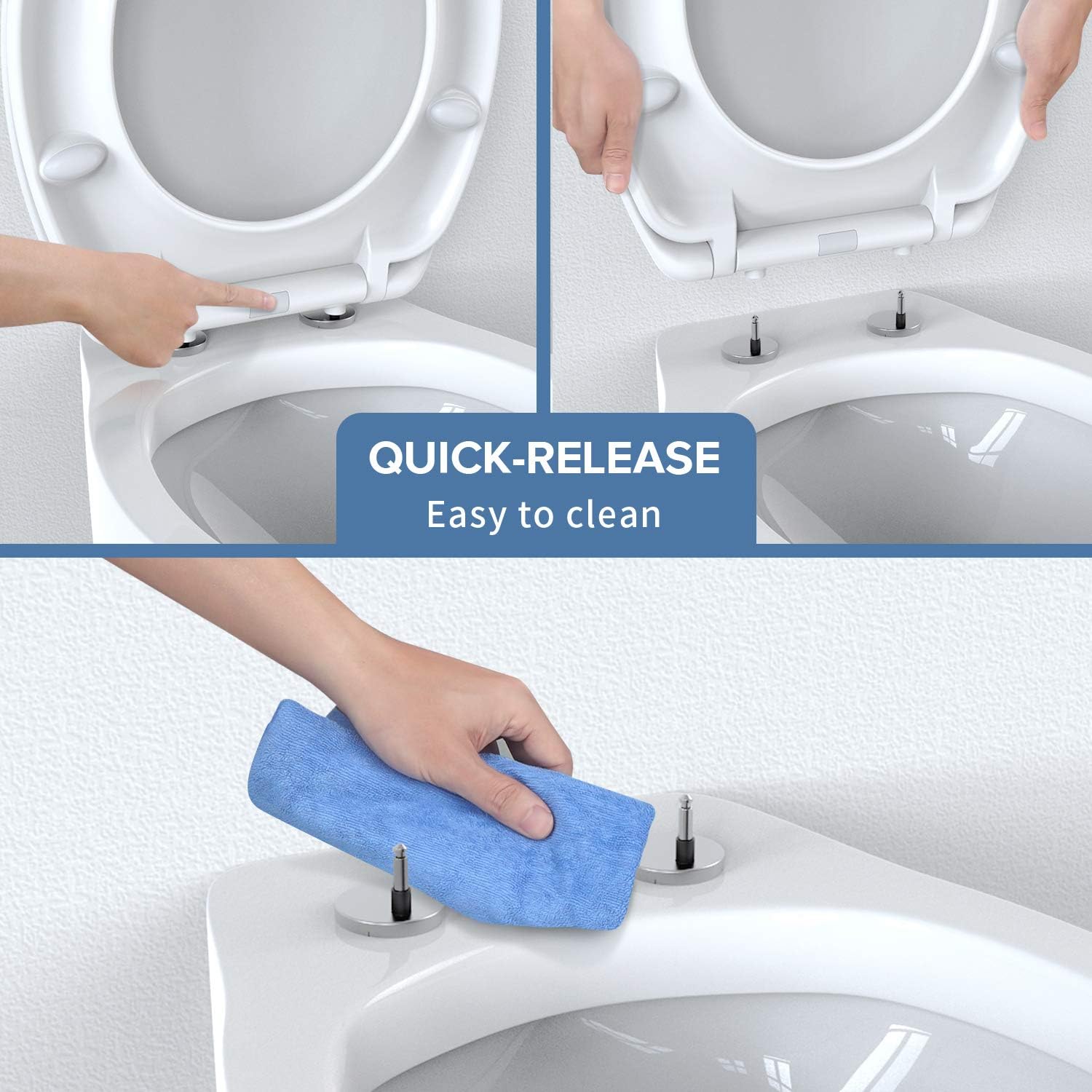 Toilet Seat, MUJIUSHI Soft Close Round Toilet Seat with One Button