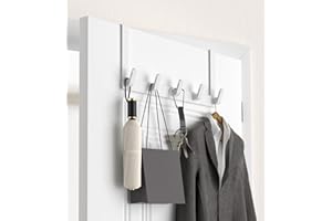 KitchLife Over The Door Hooks Hanger with Extended Arms for Easy Use by Women, Fits 1 3/4" Doors, L18U - Bathroom Accessories and Towel Rack Organization - 1 Pack, White