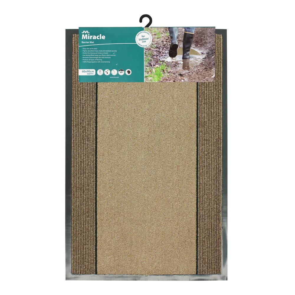 JVL Miracle Beige with Brown Stripes Barrier Mat, 60 x 90 cm — image 1