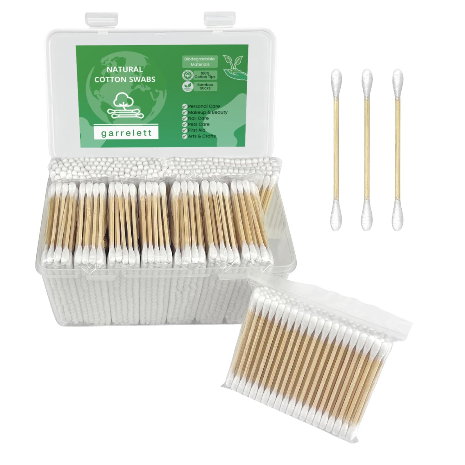 Photo 1 of 1000 ct (2000 Tips) Bamboo Cotton Swabs - Biodegradable Double Tips Cotton Buds - Natural Organic Cotton Swabs - Pure Cotton Buds For Ear Beauty & Personal Care