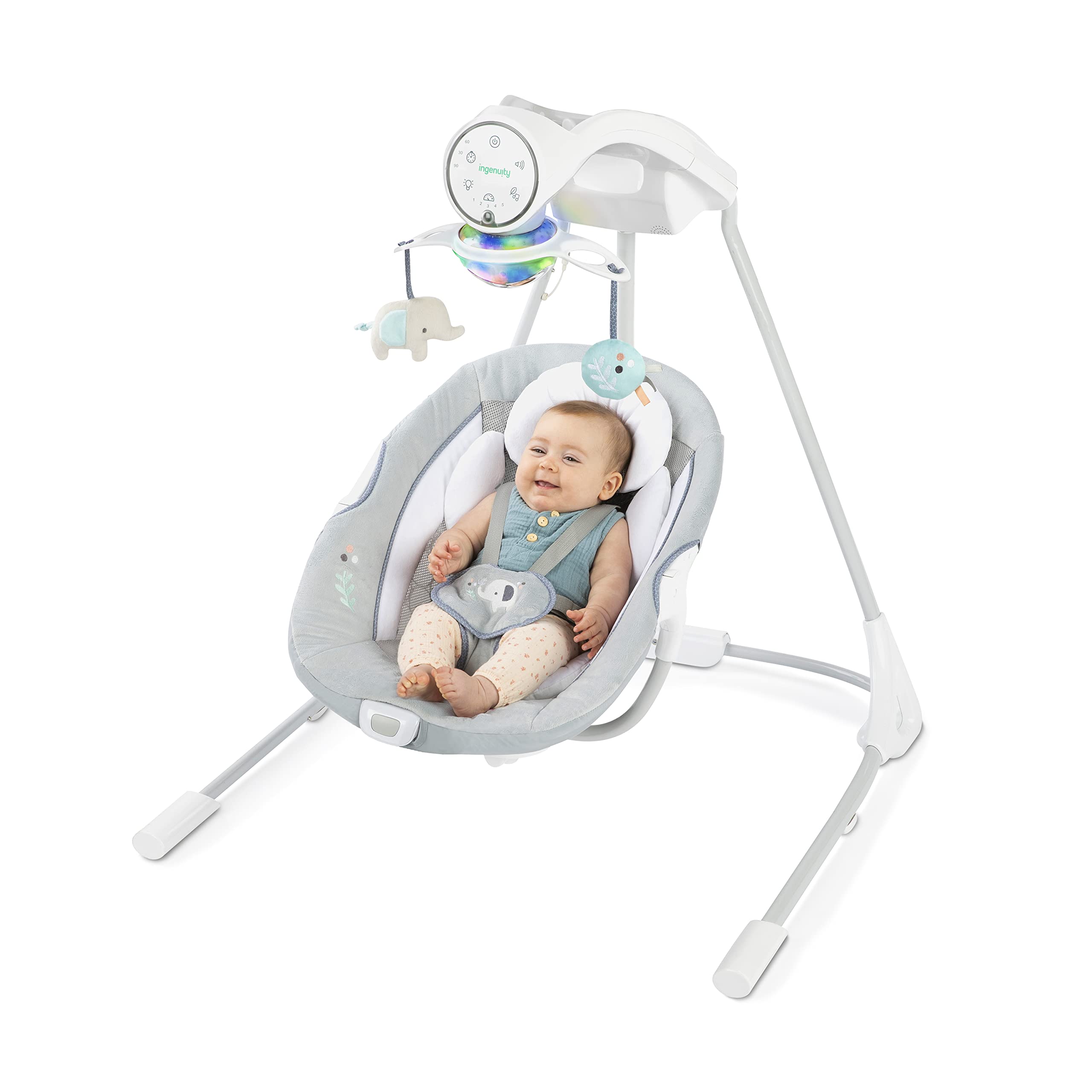 Ingenuity InLighten Soothing Swing - Swivel Infant Seat, Soothing Sounds, Lightweight Mesh - Dakota