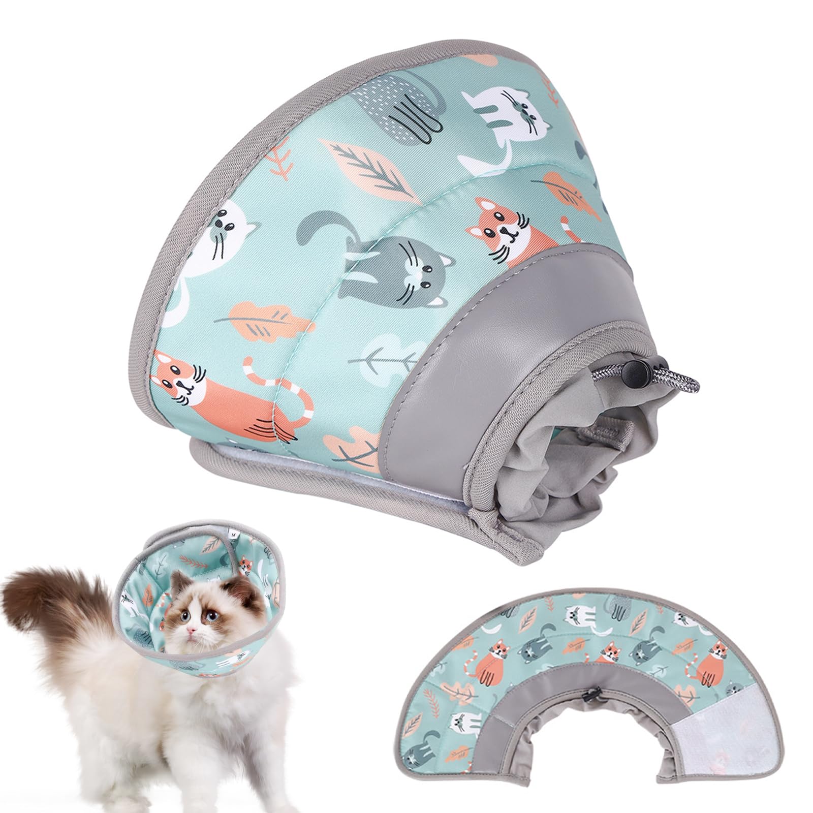 Benaewa Cat Cone, Adjustable Soft Cat Collar After Surgery, Cat Cones to Stop Licking for Puppies, Small Dogs and Cats (Green, S)