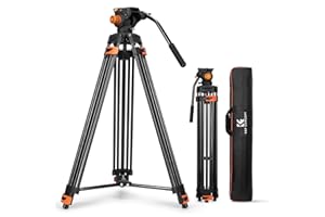 K&F CONCEPT 80"/202cm Video Tripod with Fluid Head, Aluminum Heavy Duty Camera Tripod with QR Plate, Compatible with Canon/Ni