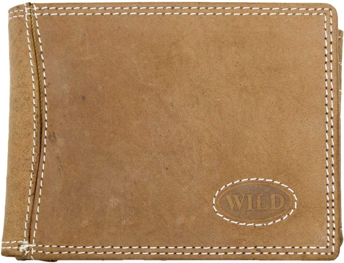 Wild Men's Natural Genuine Leather Wallet with Fabric Lining, Light Brown