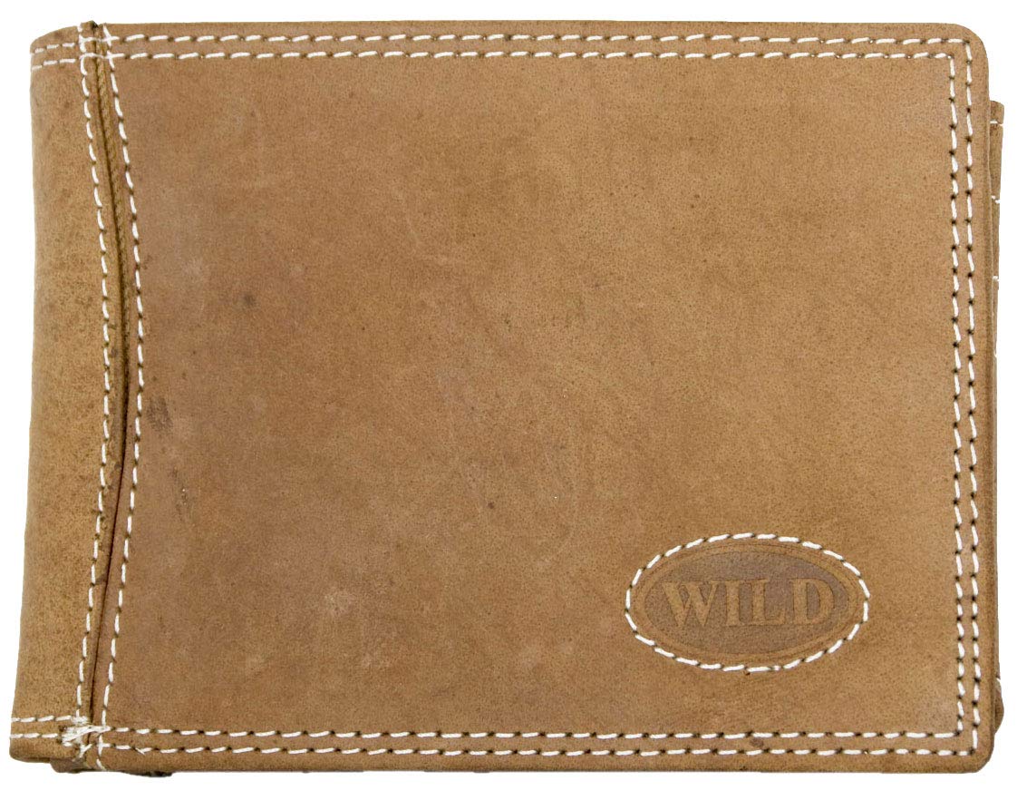 Wild Men's Natural Genuine Leather Wallet with Fabric Lining