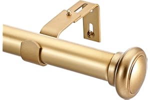 Briofox Gold Curtain Rods - 1 Inch Window Curtain Rods for Windows 48 To 84 Inch, Adjustable Modern Heavy Duty Single Window Curtain Rod Set With Decorative Finials