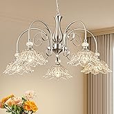 5-Light Chandeliers in Brushed Nickel Finish with Crystal Glass Shades, Brushed Nickel Chandelier Light for Dining Room,Hallw