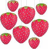 JIEFULL Strawberry Paper Lanterns, 8" & 12" Large Strawberry Hanging Lantern, Strawberry Hanging Decorations for Fruit Theme Birthday Party Decor(8 Pcs, Red)