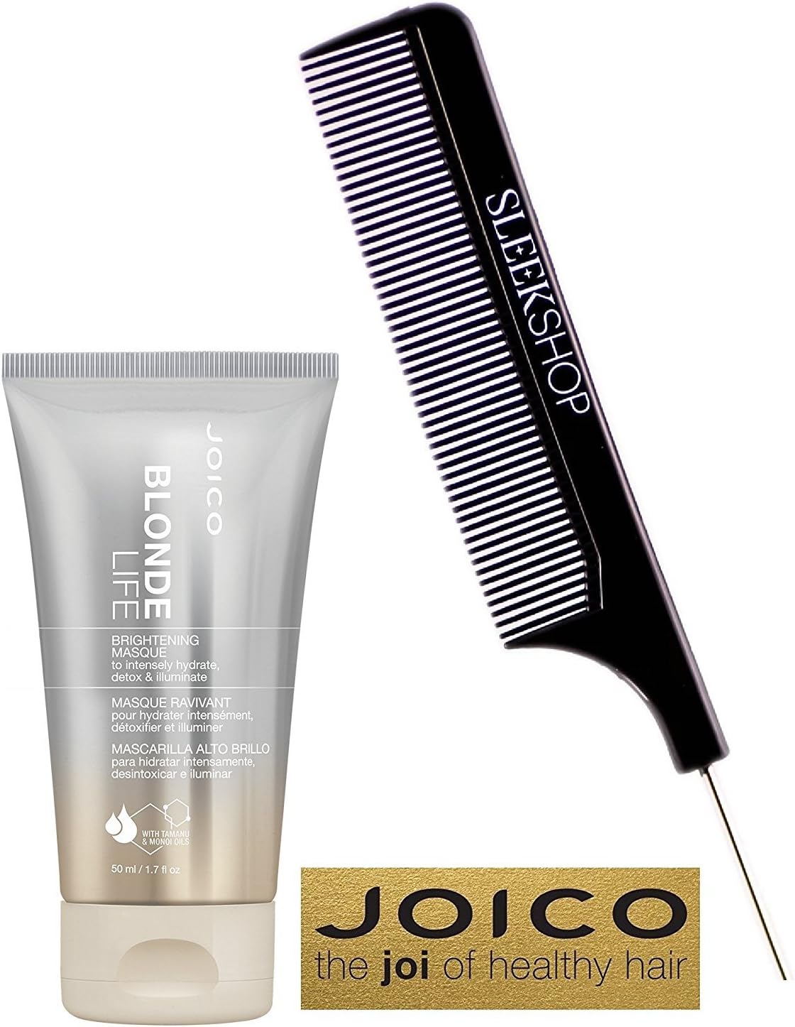 Joico BLONDE LIFE Brightening MASQUE to intensely hydrate, detox & illuminate mask (with Sleek Steel Pin Tail Comb) (1.7 oz)