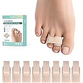Welnove Hammer Toe Straightener - 8 Pack Broken Toe Wraps - Hammer Toe Corrector for Women - Toe Splints for Crooked Toes, Curled Toes, Bent Toes - (Large, Beige)