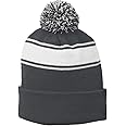 SPORT-TEK Stripe Pom Pom Beanie. STC28