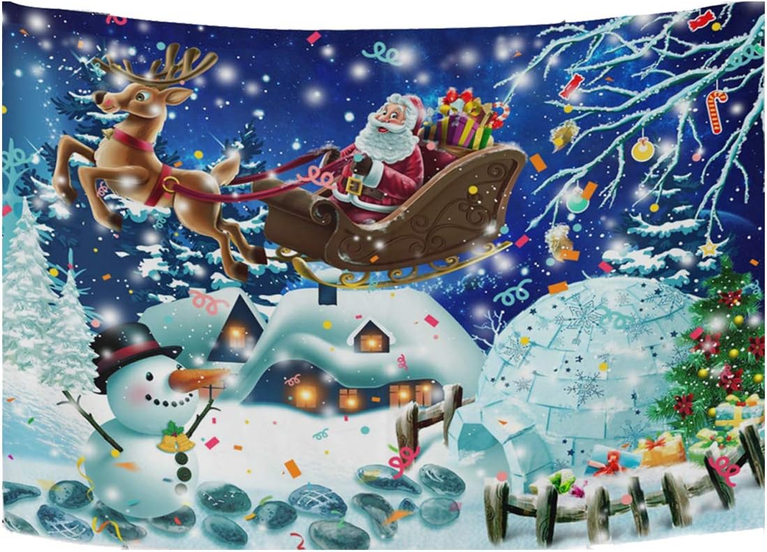 Christmas Tapestry Deer Santa White Snow Xmas Psychedelic Wall Hanging Decor Hippie Tapestries Wall Tapestry Purple for Bedroom 60" X 80"