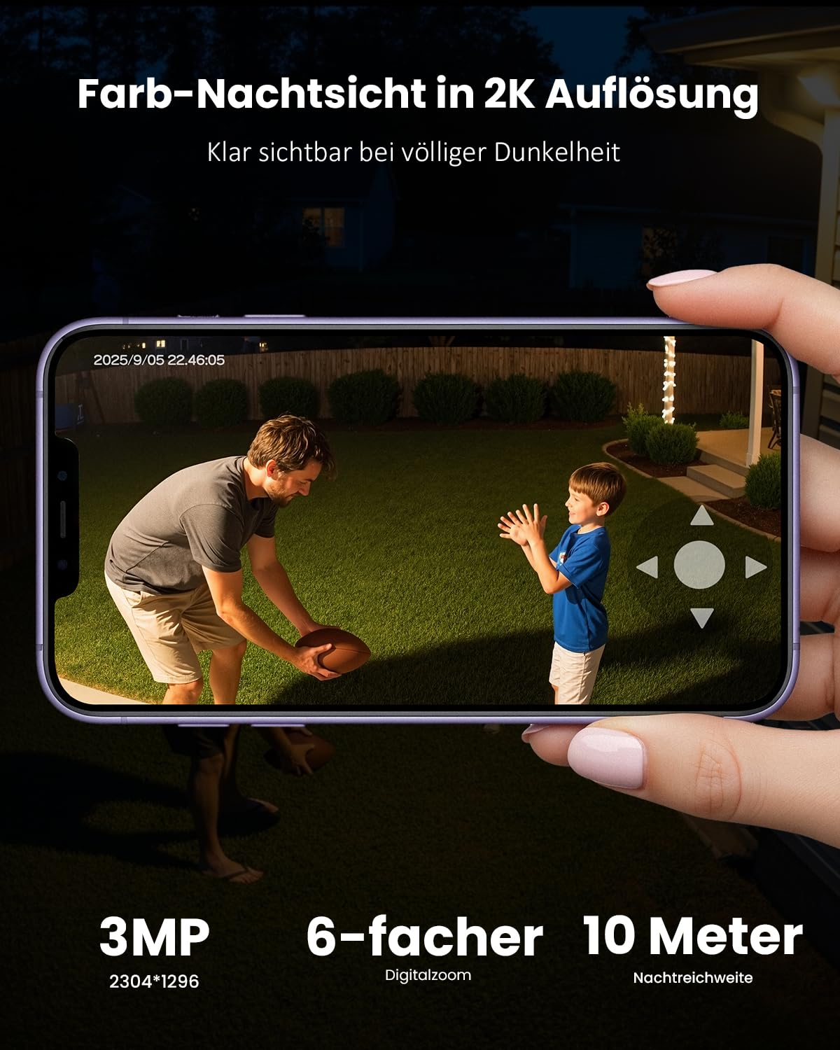 Mrowly 2K Überwachungskamera Aussen Solar, 360° PTZ Kamera Überwachung Aussen Akku, 2,4GHz WLAN Kamera mit PIR Bewegungsmelder, Farbnachtsicht, 2-Wege-Audio, IP66, Cloud/SD Speicher 5