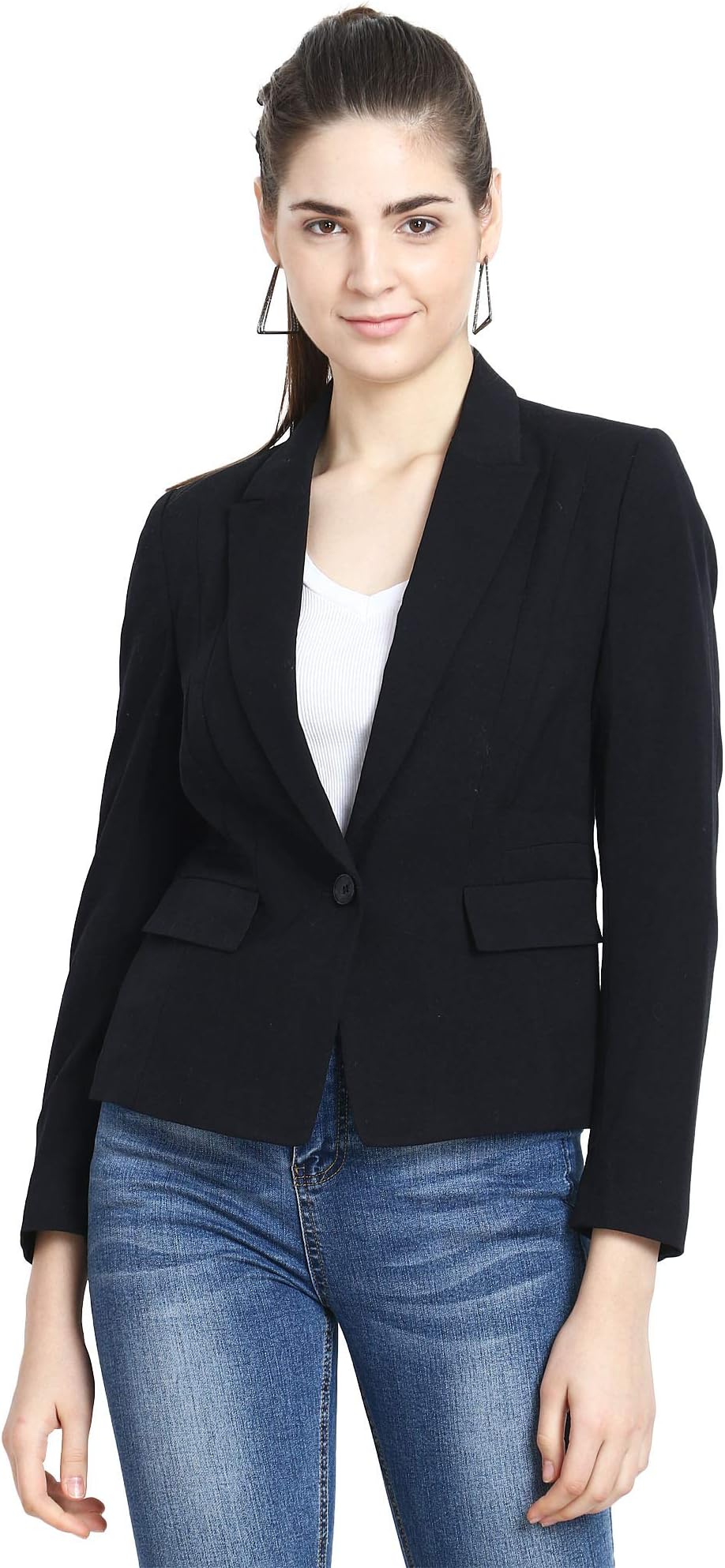 MansiCollections Tailored Black Double Dart Breasted Button Cuff Blazer for Women