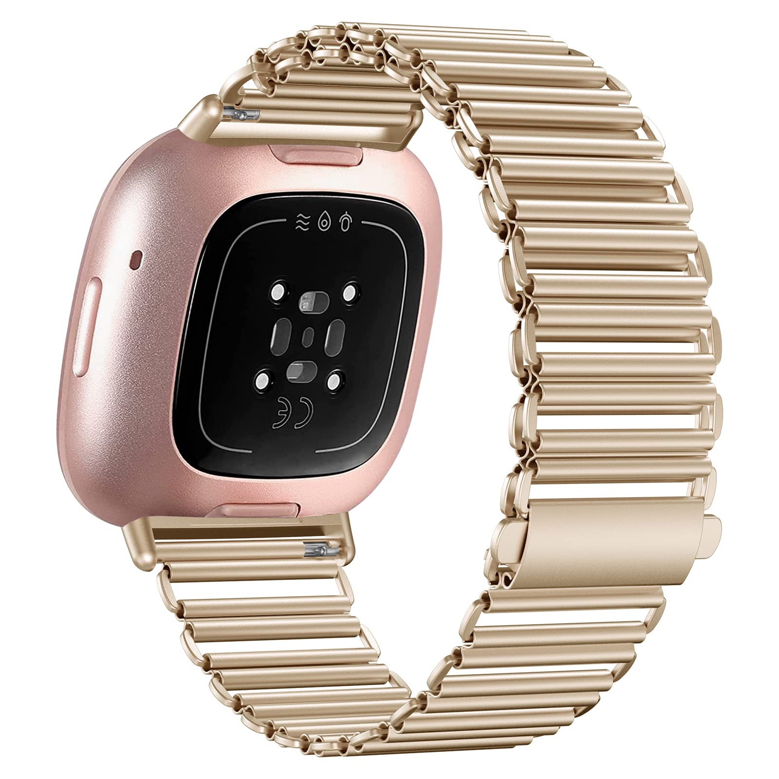 YASPARK Compatible with Fitbit Versa 4 Strap/Fitbit 3 Sense Strap, Stainless Steel Metal Replacement Strap 4, 3, 2, Sense, Vintage gold