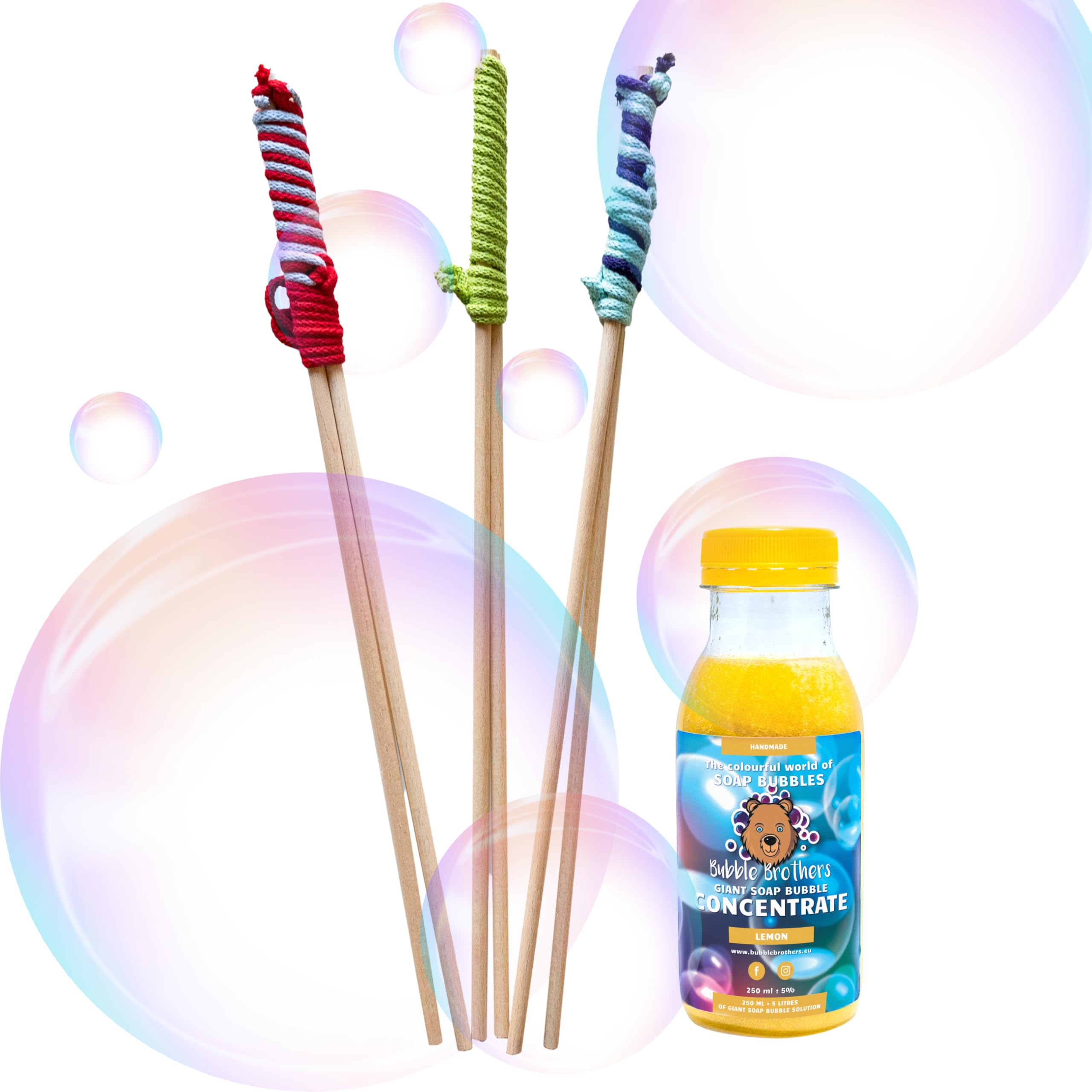 Bubble Brothers Giant Bubble Kit for Kids 3 Bubble Wand and 5 Liters Bubble Mixture Kids Garden Toys with Bubble Solution and 5 Bubble Makers wooden Outdoor Toys Big Bubble Set with Bubble Liquid