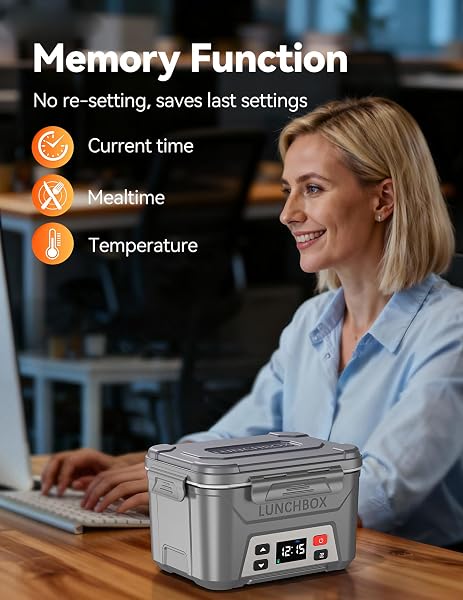 EAST OAK CORDLESS ELECTRIC LUNCH BOX FOR ADULTS, BATTERY POWERED HEATED LUNCH BOX FOR WORK, TRAVEL, 5.5 CUPS RECHARGEABLE SELF HEATING FOOD HEATER, MEMORY FUNCTION & AUTOMATIC KEEP WARM, GREY