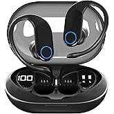 Hulaed Wireless Earbuds with Charging Case,Bluetooth 5.3 Headphones Digital Display 48 Hrs Playtime Sports Ear Buds with Earhook Deep Bass IPX6 Waterproof Earphones for TV Phone Laptop - Black