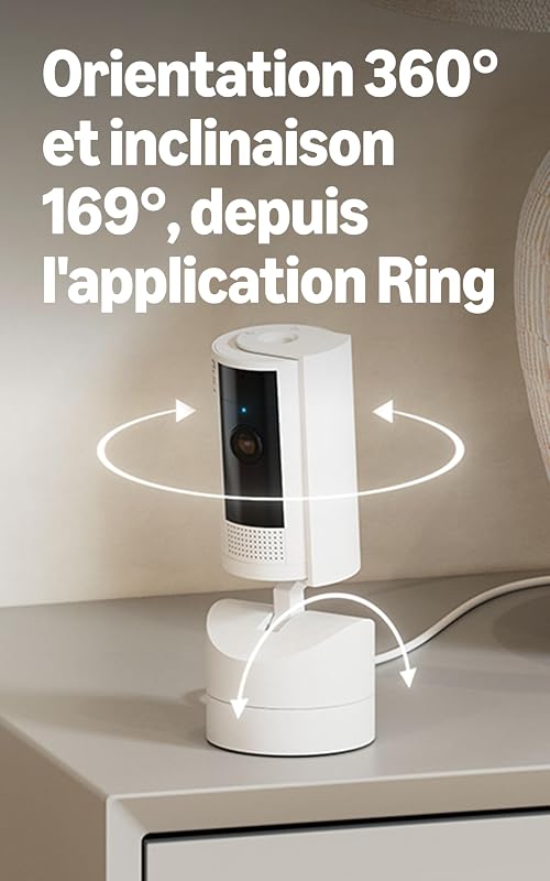 Caméra intérieure orientable Ring (Pan-Tilt Indoor Camera) | Caméra de surveillance des animaux, à prise, orientable à 360° et inclinable à 169° | Essai Ring Protect gratuit 30 jours