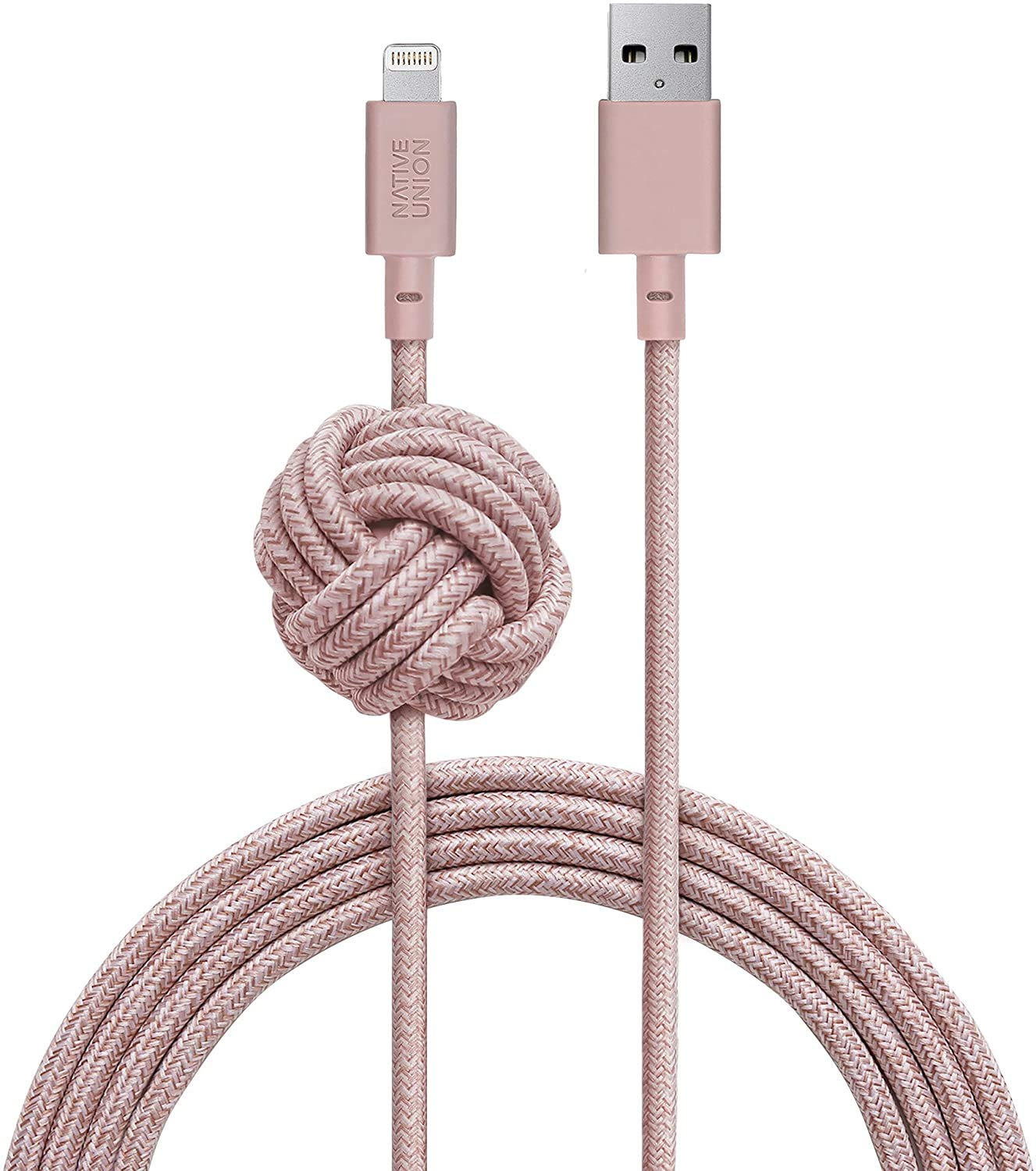 Native Union Night Cable - 10ft Ultra-Strong Reinforced [MFi Certified] Lightning to USB Charging Cable with Weighted Knot Compatible with iPhone 14, iPhone 13 and Earlier(Rose)