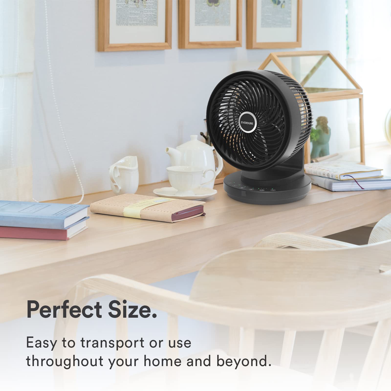 Everdure 9” Oscillating AC Desk or Table Fan, Remote Controlled, 4 Speed Settings, 2 Wind Modes, Targeted Airflow Control, Portable, Perfect for Bedroom, Living Room, Home Office, Black