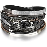Long tiantian Leather Bracelets for Women Trendy Black Bracelet Cross Leather Wrap Bracelets Western Boho Jewelry Gifts