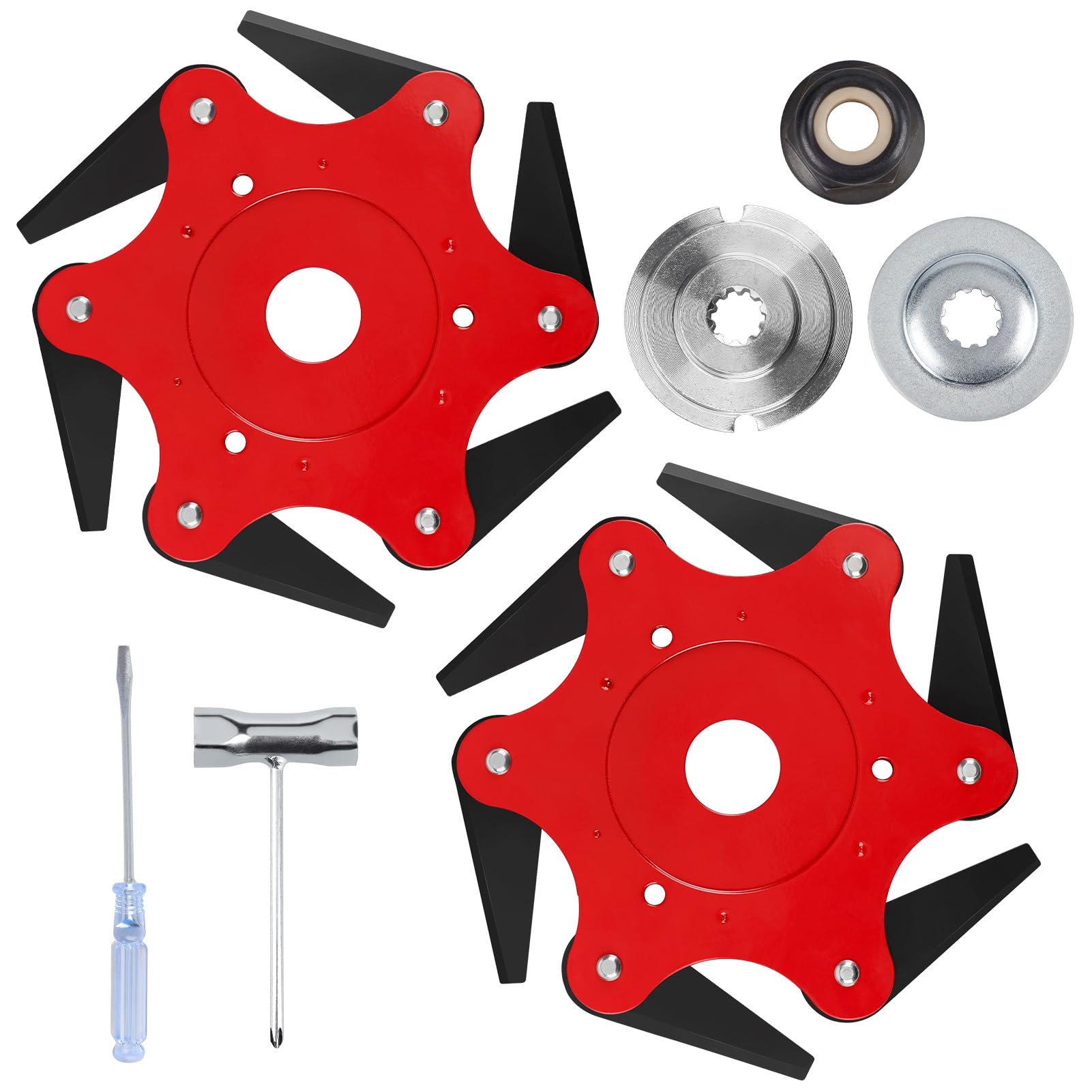 Photo 1 of Refitial 2 PCS 6 Teeth Steel Razors Trimmer Head with Universal Adapter Kit, Indestructible Trimmer Head, Universal Weed Eater Blades Trimmer Replacement, 65Mn Lawn Mower Grass Eater Tool Accessory
