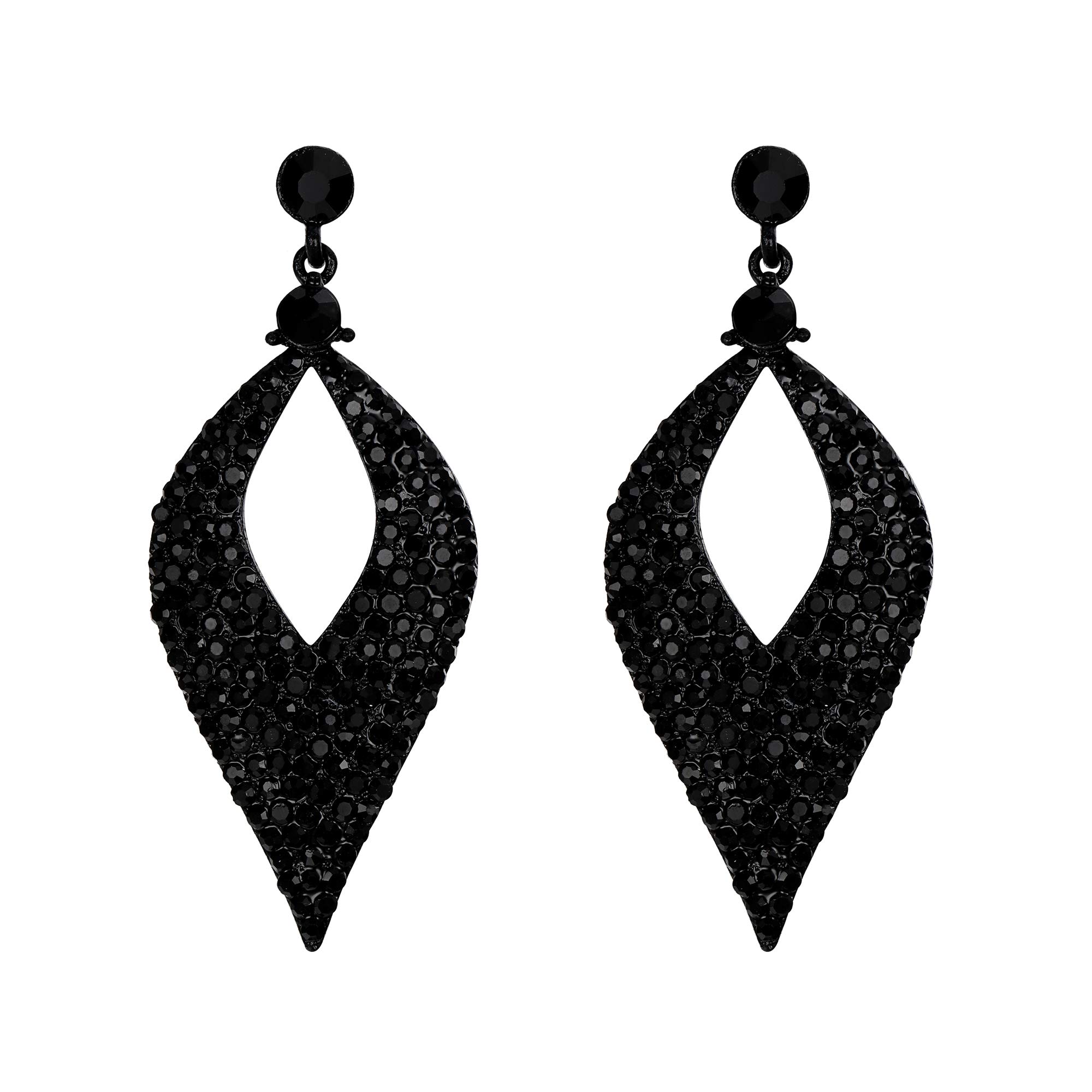 Clearine Women's Bohemian Boho Crystal Hollow Leaf Chandelier Dangle Earrings Black Black-Silver-Tone — image 1