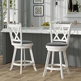 Betterhood 24" Counter Height Swivel Bar Stools - High Back Swivel Counter Stools with Upholstered Seat &amp; Solid Wood Footrest, Counter Bar Chairs for Kitchen Island &amp; Pub (Antique White, Set of 2)
