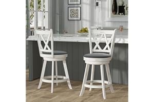 Betterhood 24" Counter Height Swivel Bar Stools - High Back Swivel Counter Stools with Upholstered Seat & Solid Wood Footrest, Counter Bar Chairs for Kitchen Island & Pub (Antique White, Set of 2)