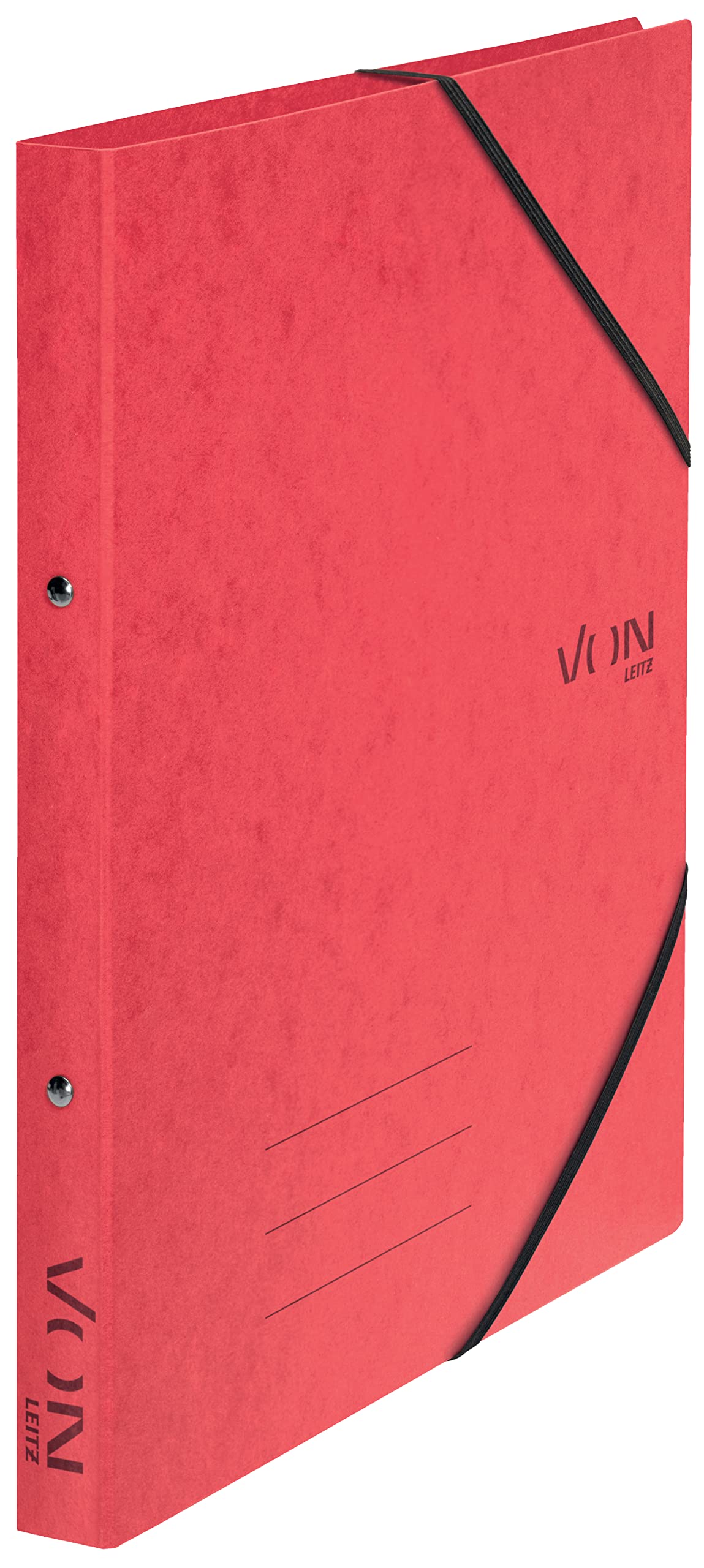 VON Leitz 30120025 A4 Ring Binder, Cardboard, with 2 Rings and Elastic Closure, 25 mm Spine Width, for 140 Sheets, Ring Mechanism, for School, Study & Home, Pack of 5, Red