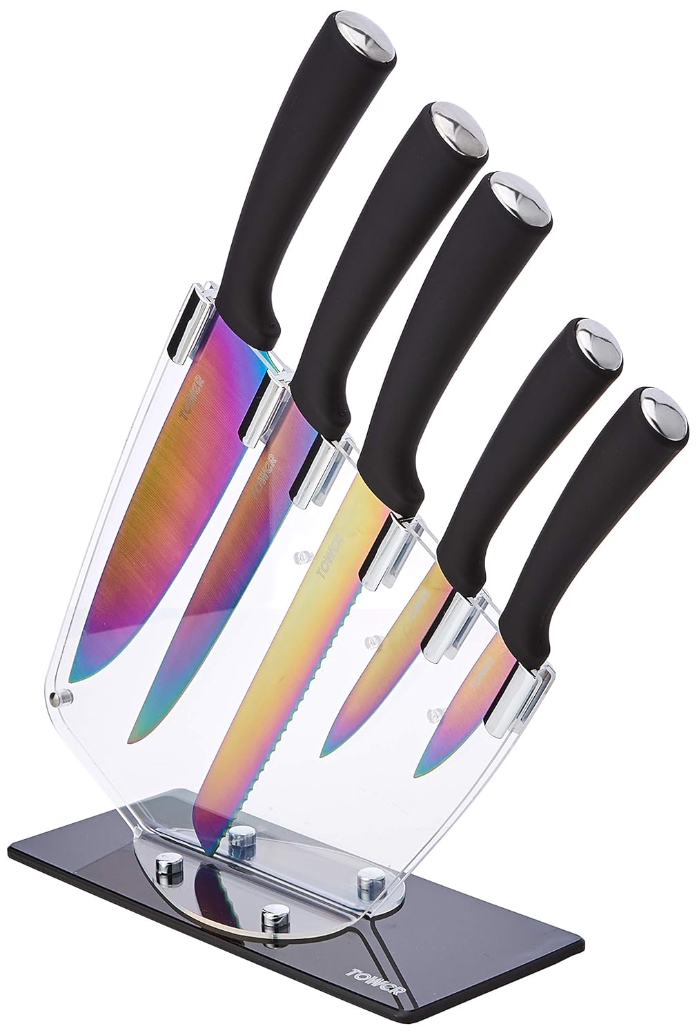 Tower T80703 Kitchen Knife Set with Acrylic Knife Block, MultiColoured