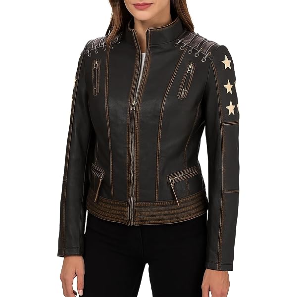 SpazeUp Women Golden Metallic Cropped Leather Moto Jacket