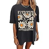 LAZYCHILD Christian Shirts for Women: Vintage Oversized Faith T-Shirt Bible Verse Graphic Tees Floral Religious Tops