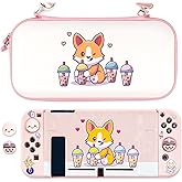 BelugaDesign Corgi Boba Carrying Case Bundle | White Pink Pastel Protector | Cute Kawaii Anime Dog Bubble Tea Paws | Compatible with Nintendo Switch 1 Standard (Pink, Switch STANDARD Bundle)