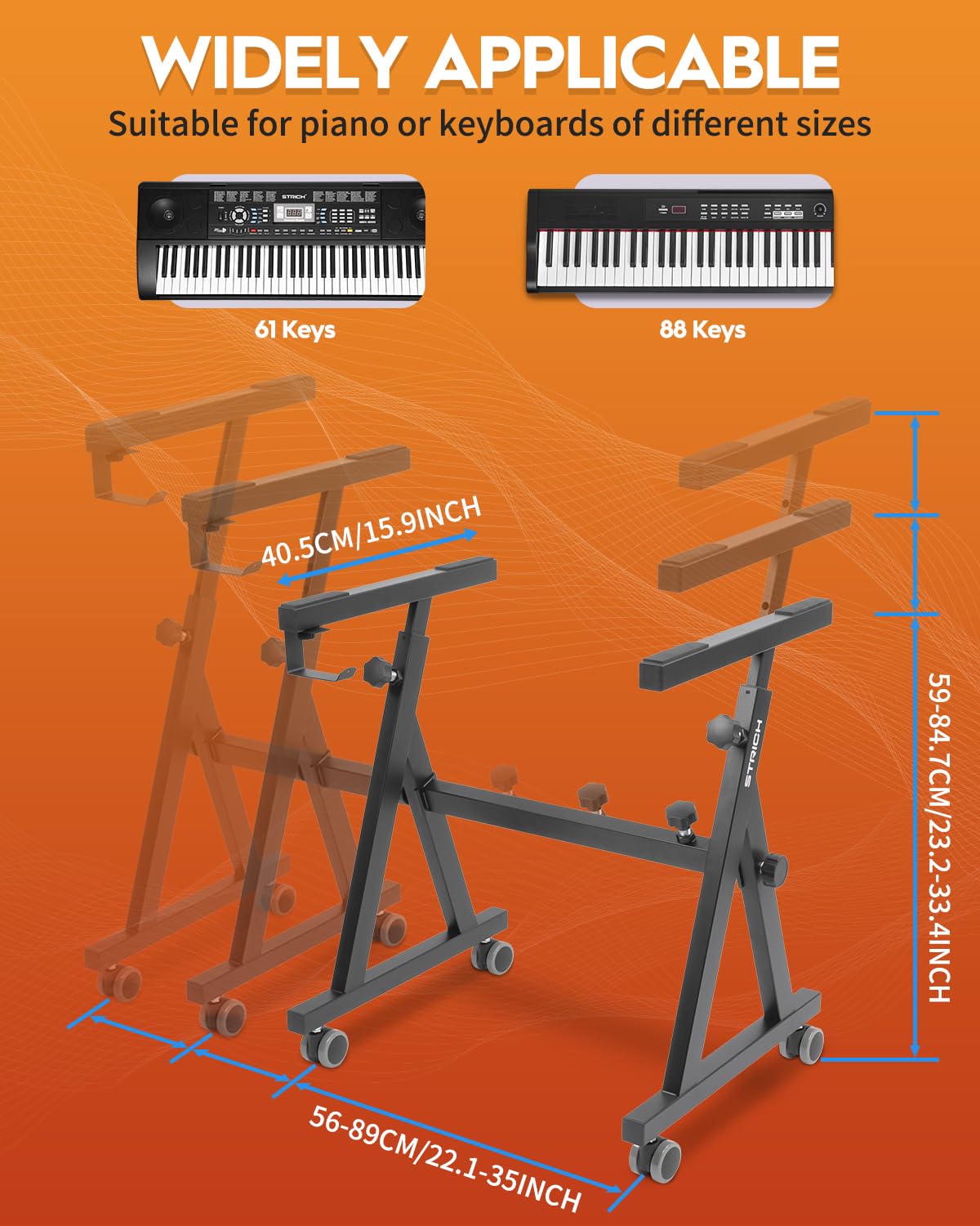 STRICH Piano Keyboardständer - Verstellbarer tragbarer Musikständer für Kinder und Erwachsene, passend für 54, 61, 88 Tasten E-Pianos, stabiler Musikkeyboardständer (Z-Stil) 2