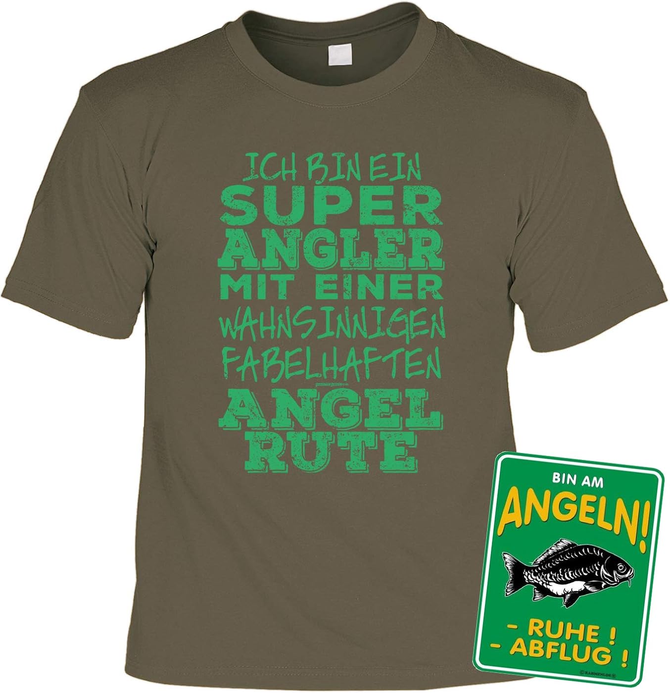 Tini Shirts Angler GeschenkSet Sprüche Anglershirt + Blechschild