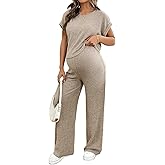 BLENCOT Maternity Clothes Ribbed Short Sleeve Maternity Pajamas Sets Sleepwear Lounge 2 Piece Matching Outfits Set