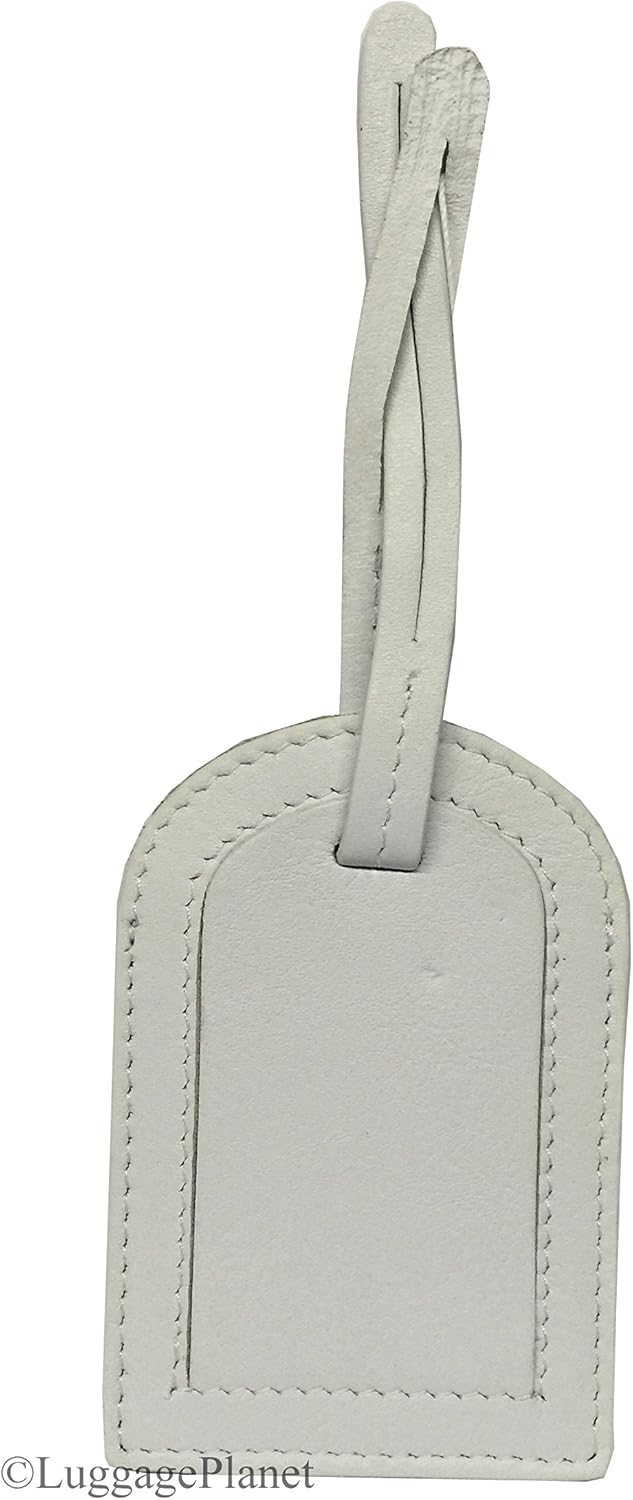 white leather luggage tags