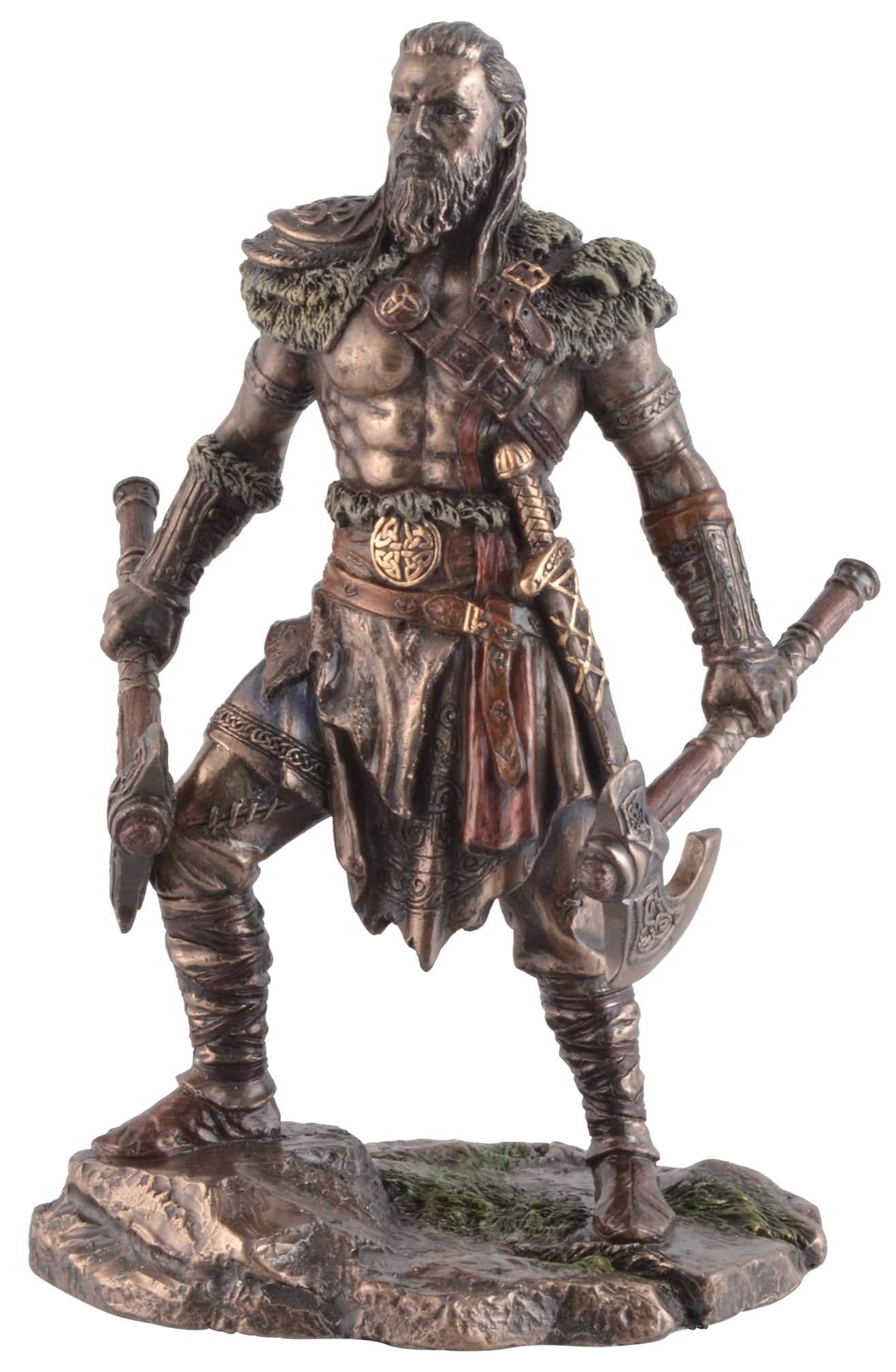 VOGLER Joh. Vogler GmbH Veronese Viking with Two Axes Made of Artificial Stone Bronzed and Coloured by Artist