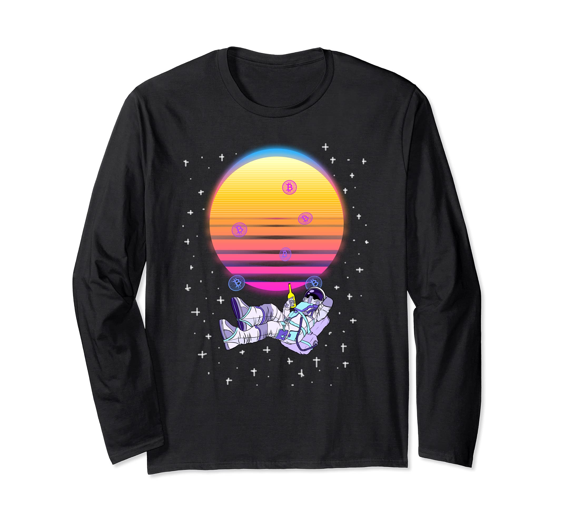 Retro Cryptocurrency Bitcoin Holder Space Cryptos Coin Art Long Sleeve T-Shirt