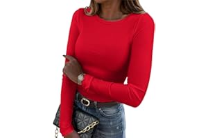 Zeagoo Womens Long Sleeve Stretch Crewneck Ribbed T-Shirt Slim Fit Casual Basic Tops S-XXL
